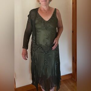 Dark green beaded dress with jacket